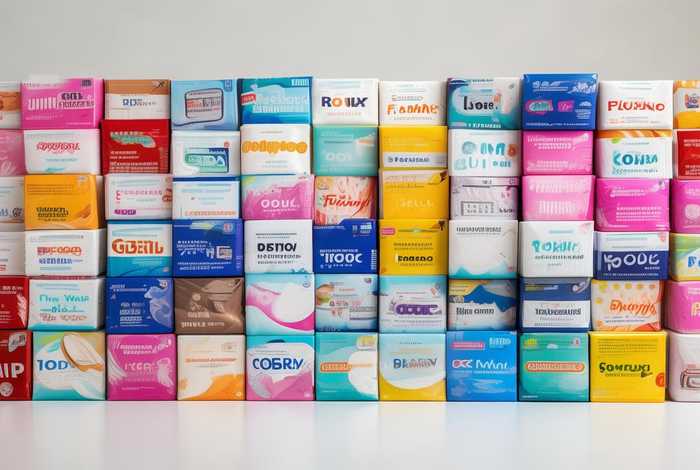 各种牌子的卫生巾，各种牌子的卫生巾放在一起的图片