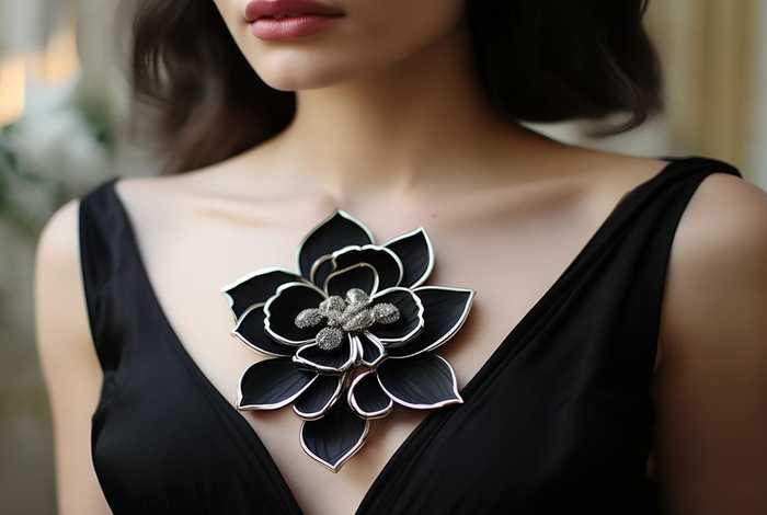 chanel黑色山茶花胸针、chanel的山茶花胸针