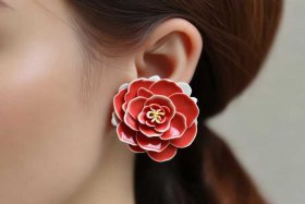 chanel耳钉山茶花，chanel山茶花陶瓷耳钉