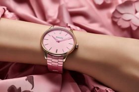 古驰gucci粉色手表；gucci腕表粉色