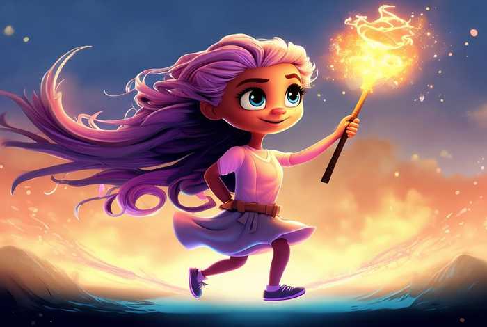 卡通图案的小女孩高举火炬奔跑的背影图，卡通小女孩奔跑的图片