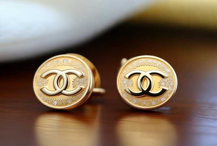 黄金999足金耳钉香奈儿款，香奈儿标志的黄金耳钉