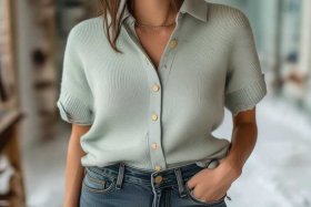 女士短袖衬衫搭配图片，女士短袖衬衫搭配图片冬季