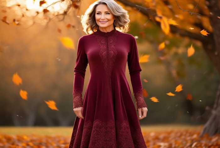 中年妈妈蕾丝连衣裙秋冬 - 中年妈妈秋装连衣裙