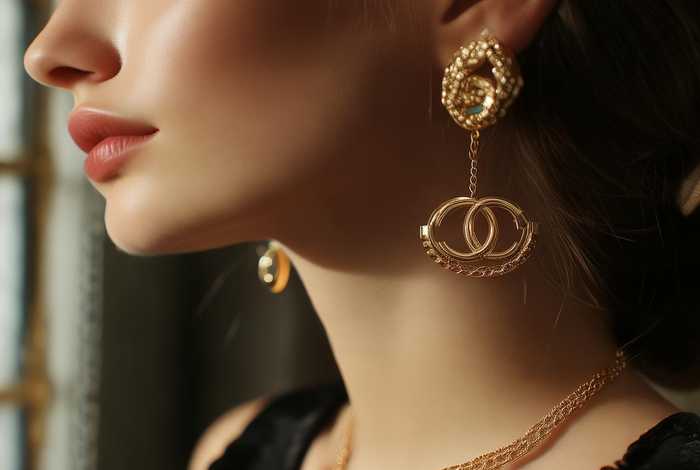 香奈儿k金耳环；香奈儿黄金耳环