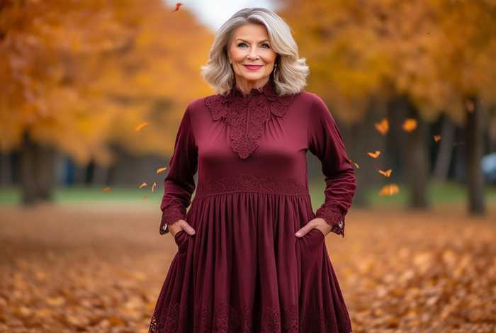 中年妈妈蕾丝连衣裙秋冬 - 中年妈妈秋装连衣裙